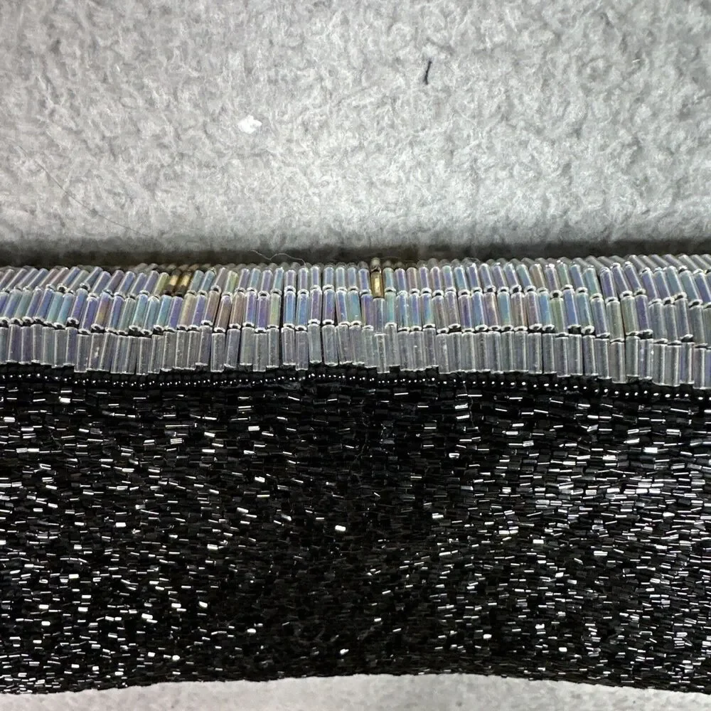 DLS International Purse Clutch Shoulder Strap Beaded Sequins Black Gold Silver‎